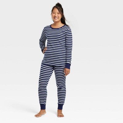 Women's Striped 100% Cotton Matching Family Pajama Set - Navy