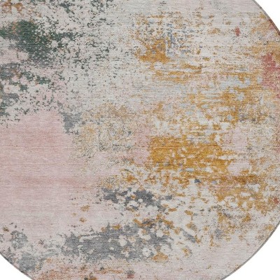 HomeRoots 8' Pink Charcoal And Copper Round Abstract Washable Indoor Outdoor Area Rug