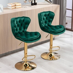 CAVINAS 25"-33"Chic Velvet Bar Stools Counter Height,Set of 2,360°Swivel Barstools with Adjustable Lifting,Back Tufted&Chrome Footrest - 1 of 4