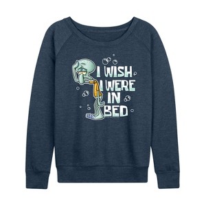 Women's - SpongeBob SquarePants - Squidward Bed Lightweight French Terry Wide Neck Long Sleeve Shirt - 1 of 4