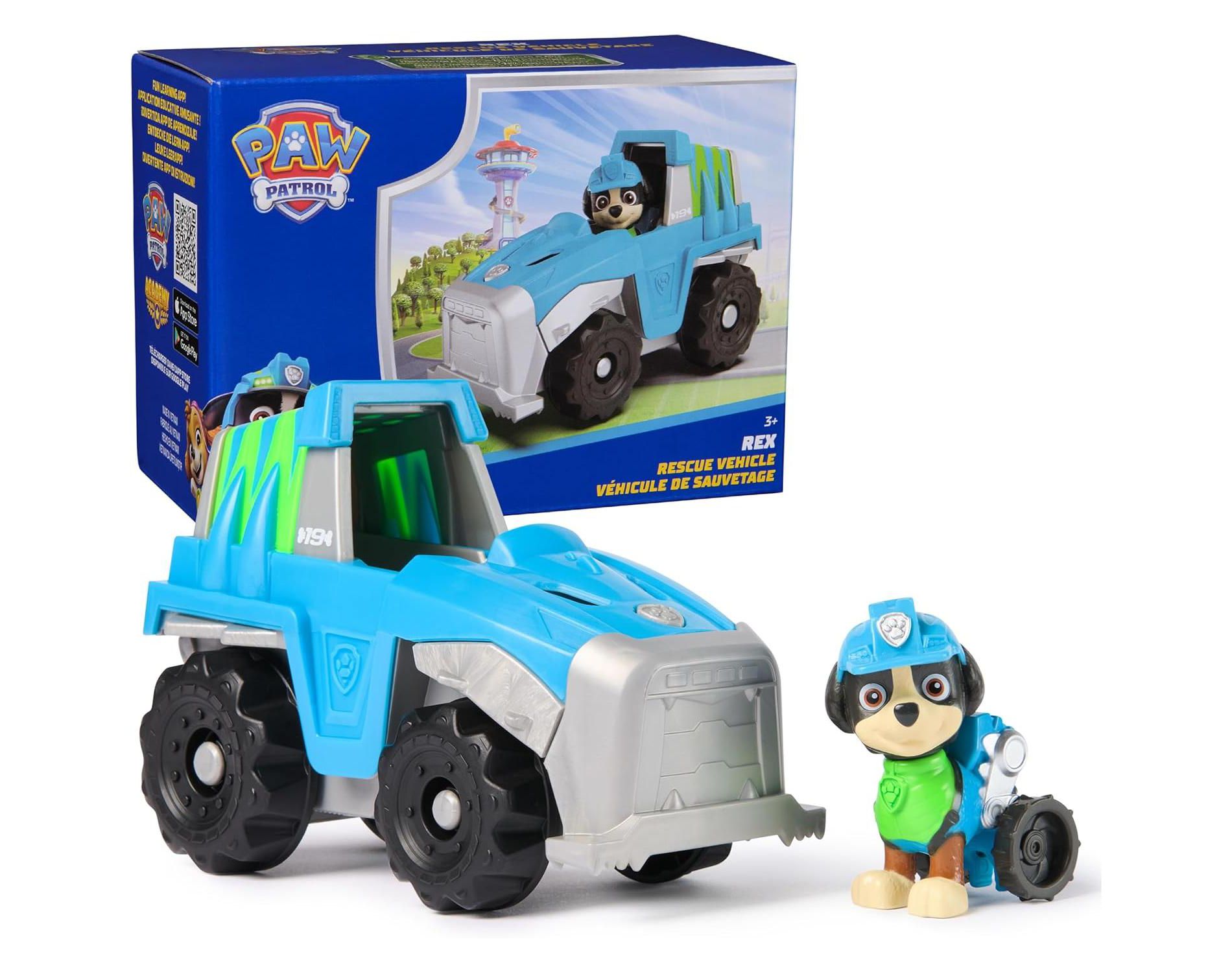 Paw Patrol, Rex’s Dinosaur Rescue Vehicle, Toy Truck with Collectible Action Figure