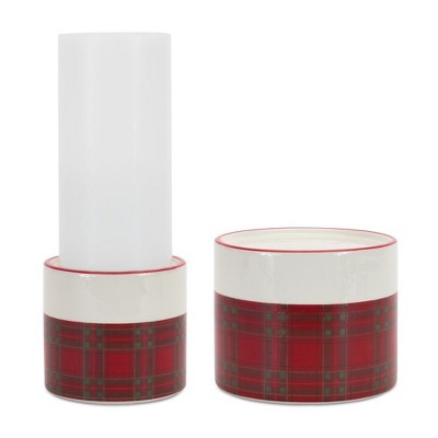 Melrose Plaid Ceramic Candle Holder (Set of 2)