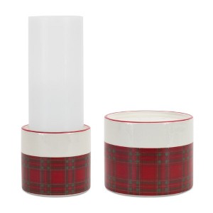 Winter Plaid Ceramic Candle Holder (Set of 2) - 1 of 4