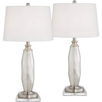 360 Lighting Carol 29" Tall Modern Country Cottage End Table Lamps Set of 2 Silver Mercury Glass White Shade Living Room Bedroom 7" Square Risers