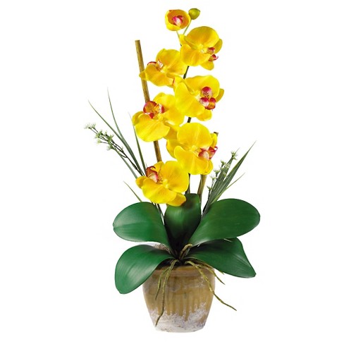 Nearly Natural Phalaenopsis Silk Orchid Flower Arrangement Yellow ...