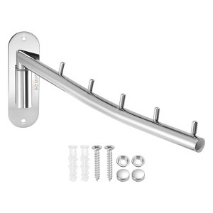 Unique Bargains Stainless Steel Sturdy Wall Mount Foldable Clothes Hanger - 1 of 3