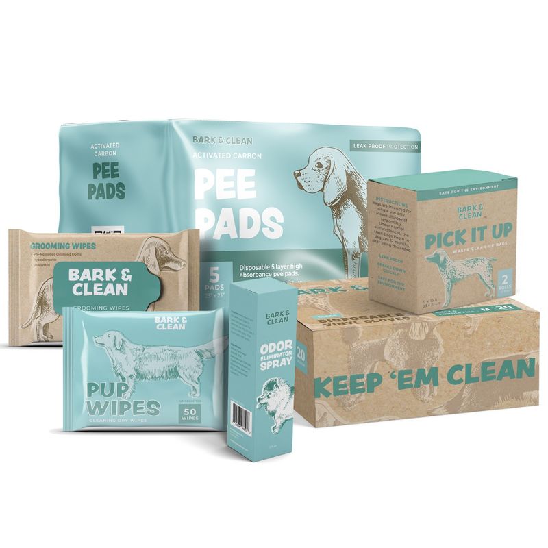 Bark & Clean Dog Care Travel Kit Refill Set, Includes Gloves, Waste Bags, Pee Pads, Odor Eliminator, Dry & Wet Wipes, 1 of 2