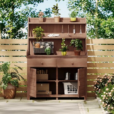 65 Inch Garden Potting Bench Table With Storage Shelf,Drawer and Cabinet-The Pop Home