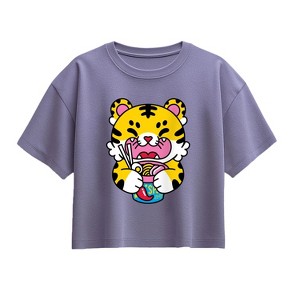 Girls' - Instant Message - Tiger Ramen Short Sleeve Boxy Graphic T-Shirt - 1 of 2