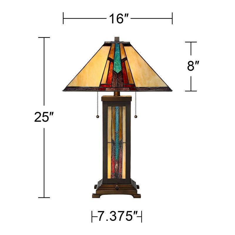 Robert Louis Tiffany Mission Style Table Lamp with Table Top Dimmer and Night Light 25" High Bronze Stained Glass for Living Room Bedroom, 4 of 9