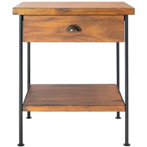 Eris 1 Drawer 1 Shelf Accent Table - Brown/Black - Safavieh - 1 of 4