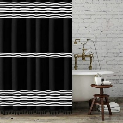 LunaLulinlk Black and White Shower Curtain Striped