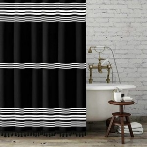 LunaLulinlk Black and White Shower Curtain Striped - 1 of 4