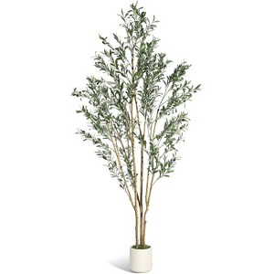 4/5/6/7FT Artificial Olive Tree, Faux Silk Plant with Natural Wood Trunk, Lifelike Fruits, Imitation Ceramic Planter & Green Moss for Home Office - 1 of 4