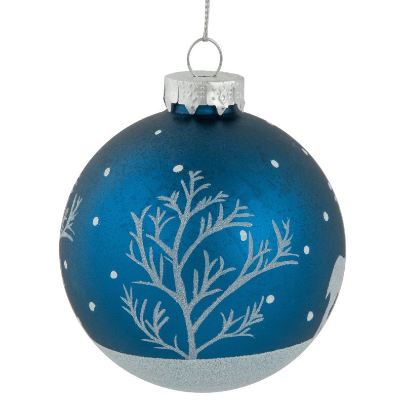 Northlight 4ct Blue Glass Ball Christmas Ornaments with Glitter Reindeer 3", 4 of 7
