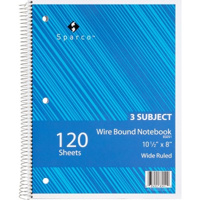 Sparco Notebooks 3 Subject 10-1/2"x8" Wide Ruled 120 Sht AST 83251