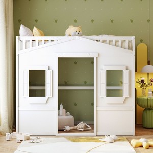 NicBex Twin Size Loft Bed Classic House Shape Pine Bunk Bed Frame with Windows, Ladder and Full Length Guardrail, No Box Spring Required - 1 of 4