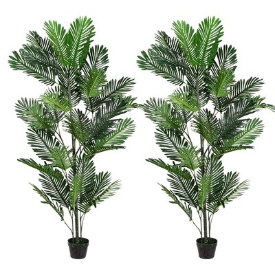 Alilang 2 pc Large Artificial Palm Tree 6.9 ft Tropical Palm Fake Plant Faux Tall Indoor Outdoor Decor-Green