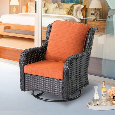 XIZZI Wicker Patio Furniture Set with 3-Seat Sofa, Swivel Rocking Armchairs & Ottomans & Side Table, Modular Sectional Outdoor Conversation Sofa Set