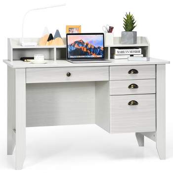 Costway 48”computer Desk With Monitor Stand Home Office Writing Desk With  Storage Drawer And 2 Open Shelves Rustic Brown : Target