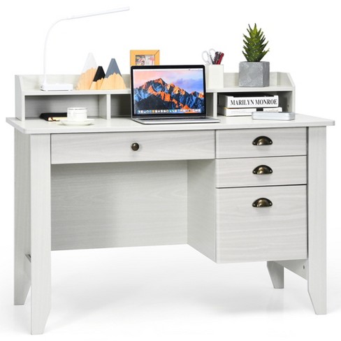 DMAITH Writing Desk with Storage Drawers, 32 Inch White Secretary Desk for  Home Office, Computer Desk with Drawres, Small Vanity Desk for Bedroom 