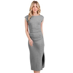 Slickblue Women’s Midi Dress, Boatneck with Cap Sleeve, Open Back Ribbed Design, 3 Color Options, Size S-L - 1 of 4