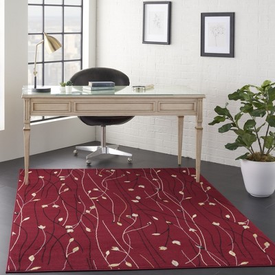 Handmade Red Floral Rectangular Synthetic 5' x 7' Area Rug