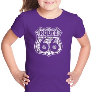 LA Pop Art Girl's Word Art T-shirt - Route 66 - Life is a Highway - 1 of 4
