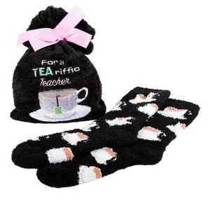 Memoi TEA-rrific Teacher Cozy Teacup Socks & Gift Bag Set Black One Size - 1 of 1