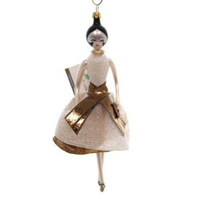 Italian Ornaments 7.0" Lady  White Bronze Dress Italian  -  Tree Ornaments