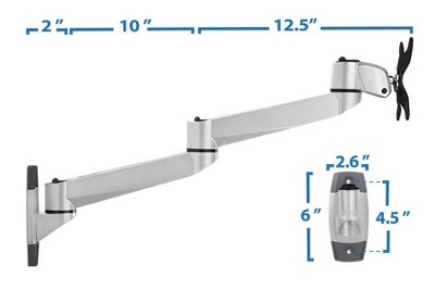 Silver Adjustable Single Monitor Wall Mount for 13-32 Inch Screens