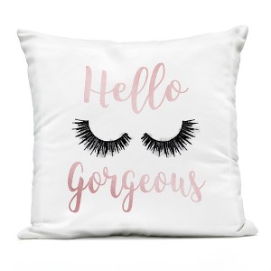 Stupell Industries Hello Gorgeous Black Eyelashes Typography Outdoor Decorative Throw Pillow, 18 x 18 - 1 of 3