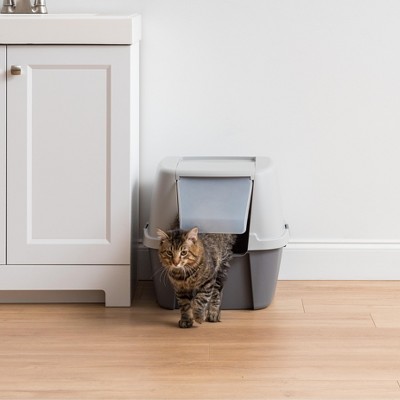 Large Dark Gray and White Hooded Cat Litter Box with Scoop