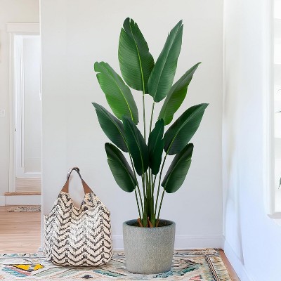 MaseiKar Artificial Bird of Paradise Plant 5 Ft Tall Fake Banana Leaf Plant for Indoors and Outdoors, Faux Palm Tree with Plastic Pot for Home Decor