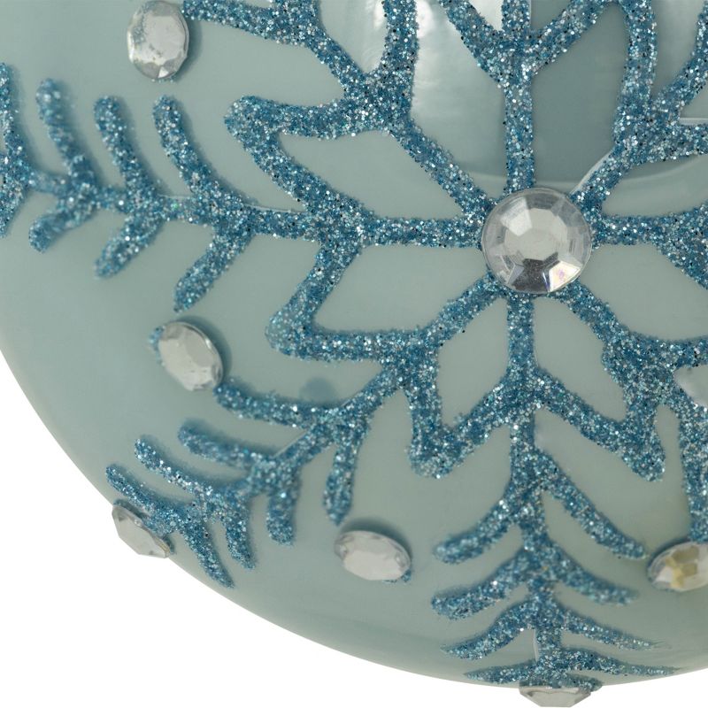 Northlight Set of 2 Light Blue Glittered and Jeweled Snowflake Glass Christmas Ball Ornaments 4", 4 of 6
