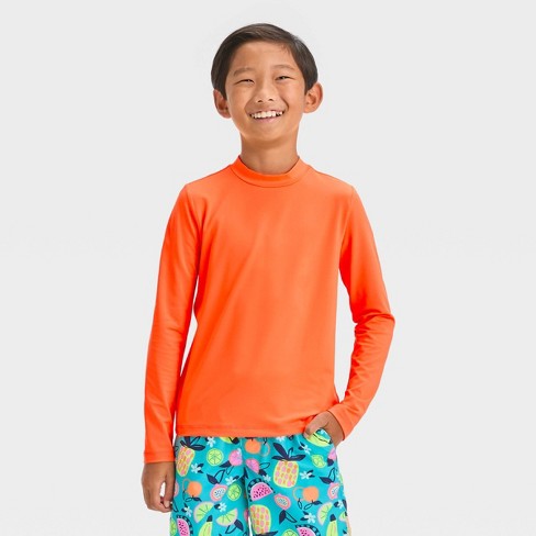 Boys' Long Sleeve Solid Rash Guard Top - Cat & Jack™ Orange L Husky ...