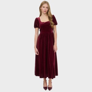 August Sky Women's Scoop Neckline Crush Velvet Midi Dress - 1 of 4