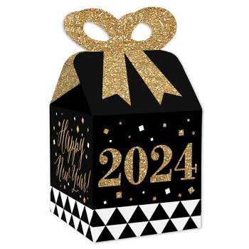 Big Dot of Happiness New Year's Eve - Gold - Square Favor Gift Boxes - 2024 New Years Eve Party Bow Boxes - Set of 12