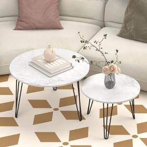 CAVINAS Coffee Tables for Living Room 27.56" Round Coffee Table Set of 2, Nesting End Table Set with Wooden Tabletop and Sturdy Metal Base - 1 of 4
