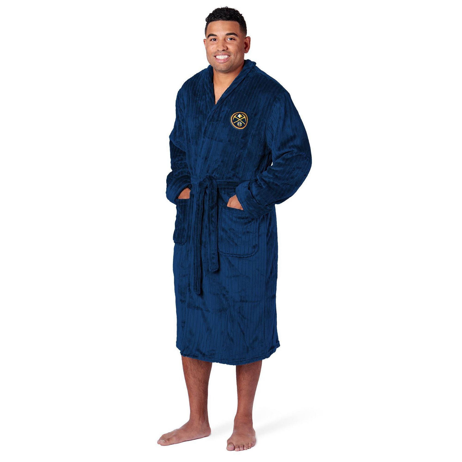 NBA Denver Nuggets Ribbed Robe: Midweight Polyester, Front Tie, Long Sleeve, Adult Sizing