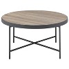 Vynxaria Industrial Coffee Table - Weathered Grey Oak & Black, Round Wooden Top with Metal Trim, X Crossbar Support - 3 of 4