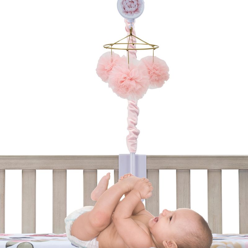 Lambs & Ivy Secret Garden Pink Pom Pom Musical Baby Crib Mobile Soother Toy, 2 of 7