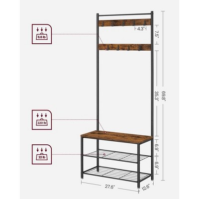Rustic Brown and Black Hall Tree with Storage Bench