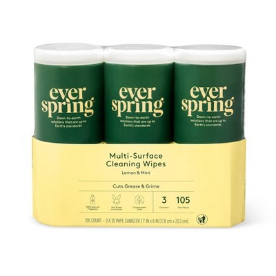 Multi-Surface Cleaning Wipes Lemon & Mint - 35ct/3pk - Everspring™