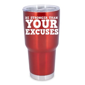100 North 30 Ounce Stainless Steel On the Go Travel Tumbler With Push Top Lid, Be Stronger Than Your Excuses Red - 1 of 4