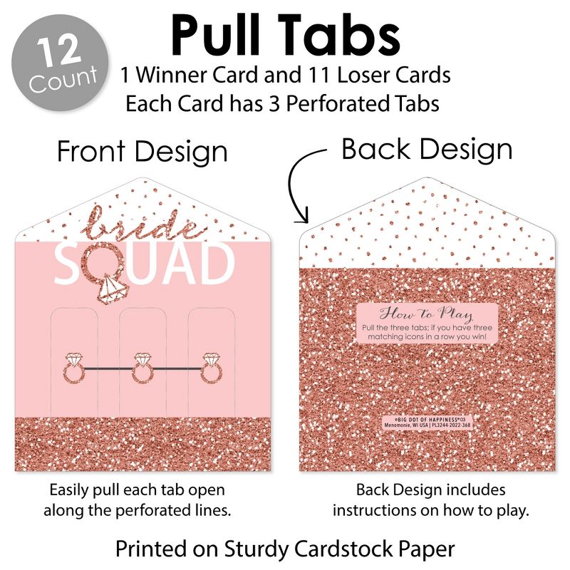 Big Dot of Happiness Bride Squad - Rose Gold Bridal Shower or Bachelorette Party Game Pickle Cards - Pull Tabs 3-in-a-Row - Set of 12, 5 of 7