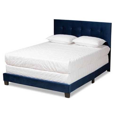 Queen Caprice Glam Velvet Fabric Upholstered Panel Bed Blue