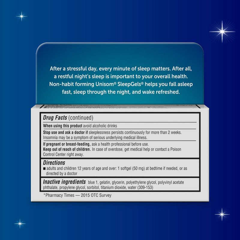Unisom SleepGels Nighttime Sleep-Aid SoftGels - Diphenhydramine HCl - 60ct, 3 of 9