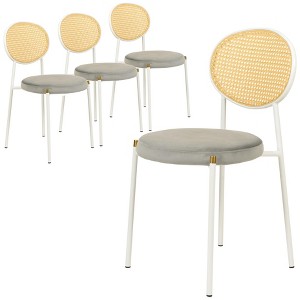 LeisureMod Velvet Dining Chair with Rattan Back, Set of 4 Side Kitchen Chair with Stainless Steel Base Euston Collection - 1 of 4
