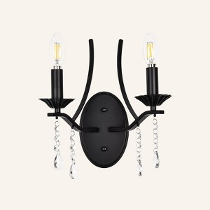PAKOKULA 2-Light Black Vintage Candlestick Wall Sconce with Crystal Pendant - 1 of 4